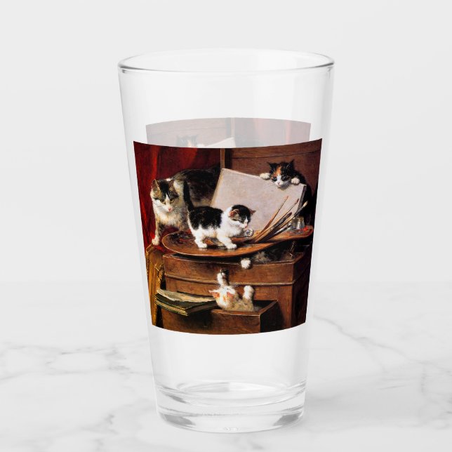 Copo De Pint Mãe Gato e Gatinhos na Mesa (Frente)