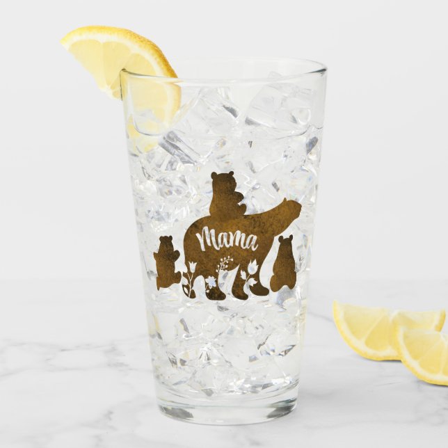 Copo De Pint Mamãe Ursa Com 3 Filhotes De Urso Seguindo Mamãe (Gelo frontal)