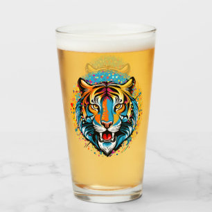 Copo De Pint Manchas de tinta cores Arco-íris Cabeça de Tigre