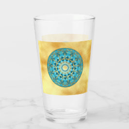 Copo De Pint Mandala azul dourado em Fundo de Ouro Suave