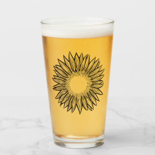 Copo De Pint Mão De Girassol Russo Floral Desenhada