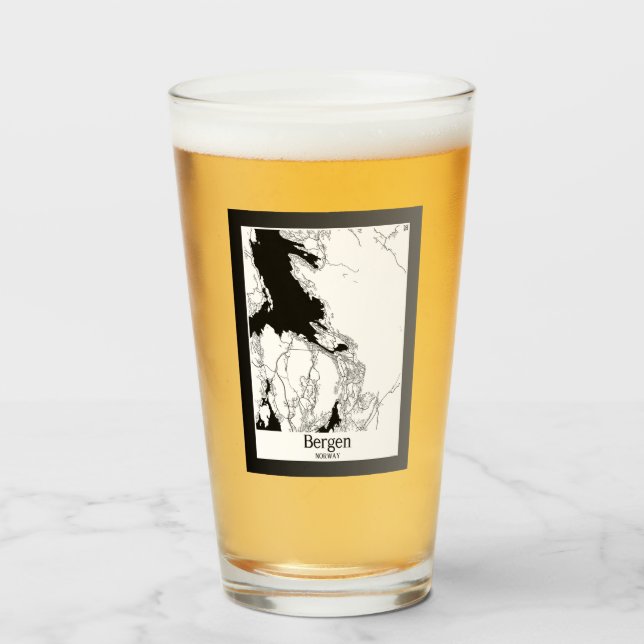 Copo De Pint Mapa das cidades modernas de Bergen Norway (Frente (Preenchido))