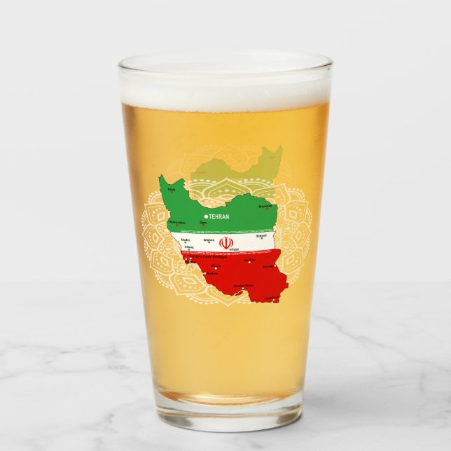 Copo De Pint Mapa do Irã com Bandeira e Emblema (Frente (Preenchido))