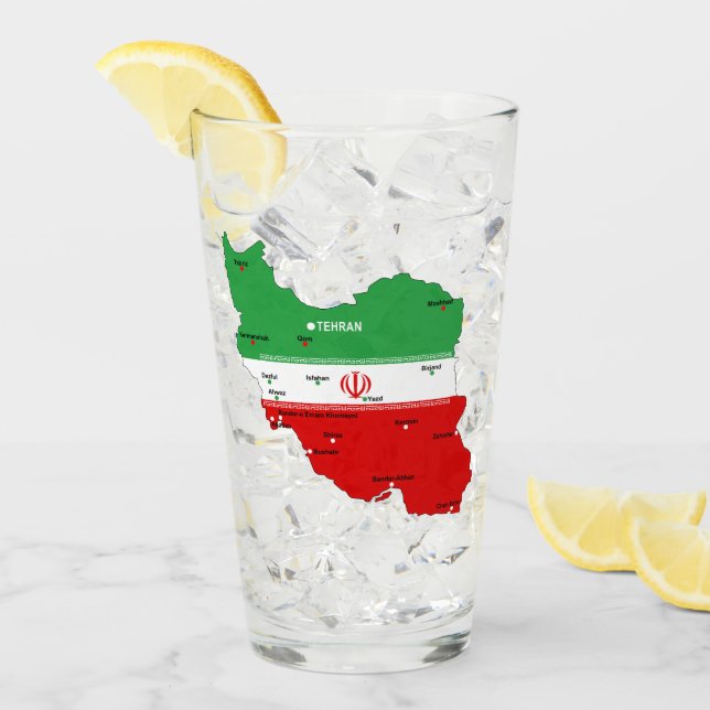 Copo De Pint Mapa do Irã com Bandeira e Emblema (Gelo frontal)