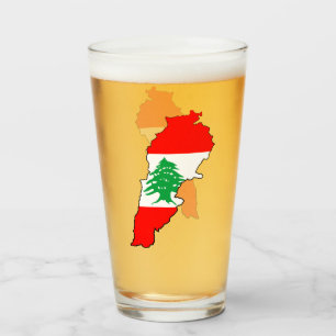 Copo De Pint Mapa do Líbano com Bandeira