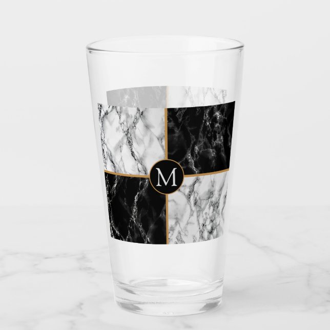 Copo De Pint Marble de Verificação Preto e Branco da Tendência  (Frente)