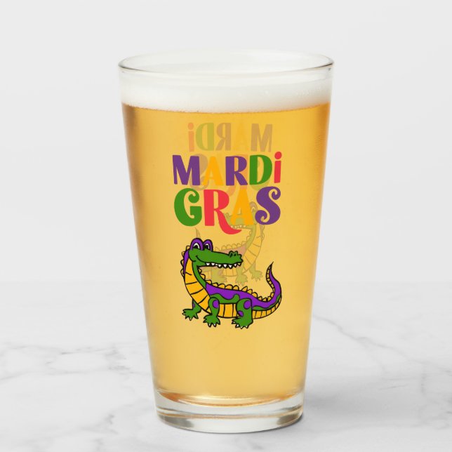 Copo De Pint Mardi Gras Alligator, Mardi Gras Party (Traseira (Preenchido))