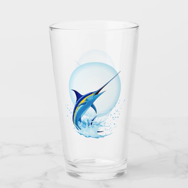 Copo De Pint Marlin Azul Saltando do Oceano (Frente)