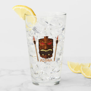Copo De Pint Máscara Tiki de Fogo Vintage Aloha Marrom Tropical