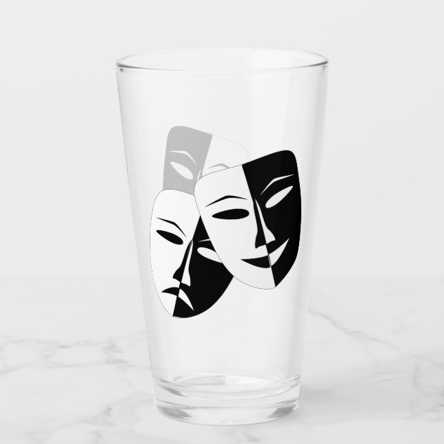 Copo De Pint Máscaras de Drama Preto e Branco (Frente)