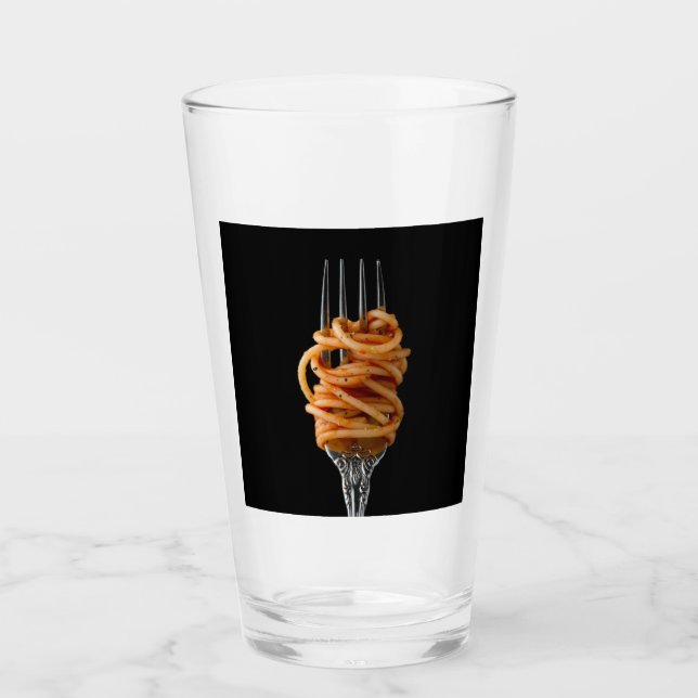 Copo De Pint Massas cuspidas num Fork, espaguete de Comida (Frente)