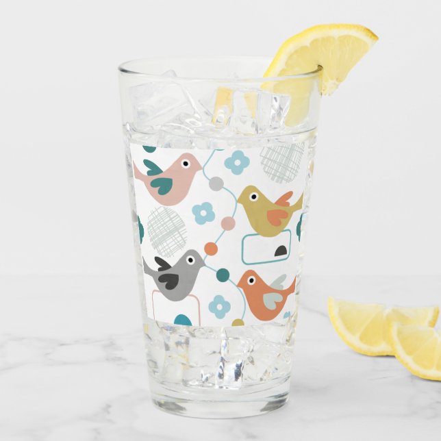 Copo De Pint Meio século Moderno Bonito De Aves Retroativas Flo (Gelo traseiro)