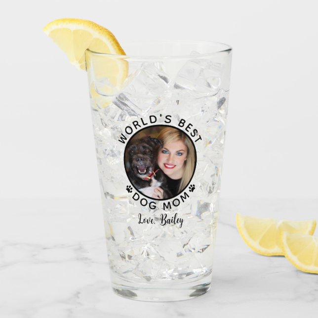 Copo De Pint Melhor Cachorro Mãe Imprime Nome Fotográfico de Pe (Gelo frontal)