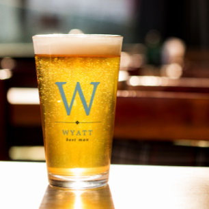 Copo De Pint Melhor Homem do Monograma Negro Minimalista Azul