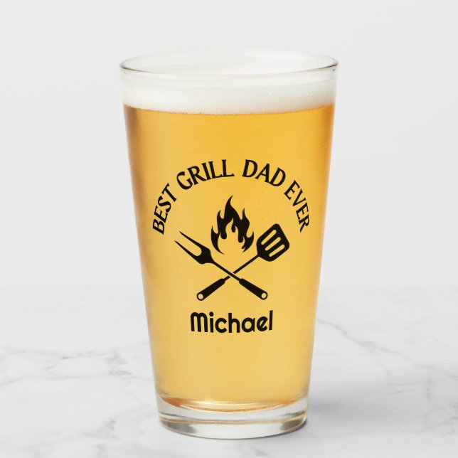 Copo De Pint melhor pai de grelha, churrasco personalizado (Frente (Preenchido))