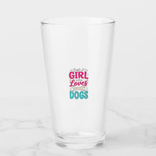 Copo De Pint Menina Ama Cachorros Tipografia de Gravura Vintage