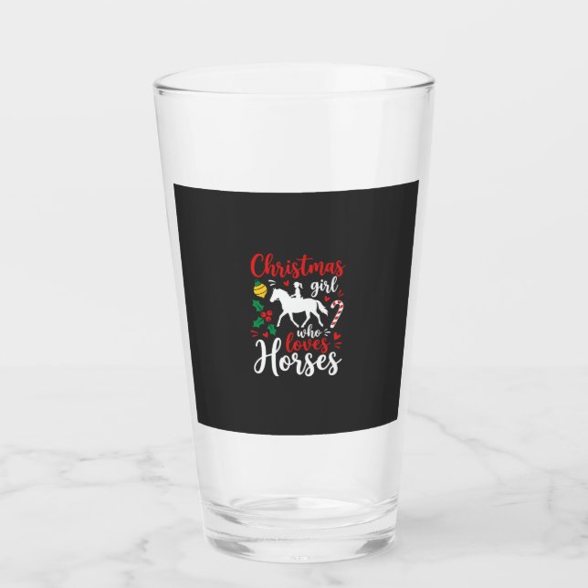 Copo De Pint Menina de Natal que Ama Cavalos (Frente)