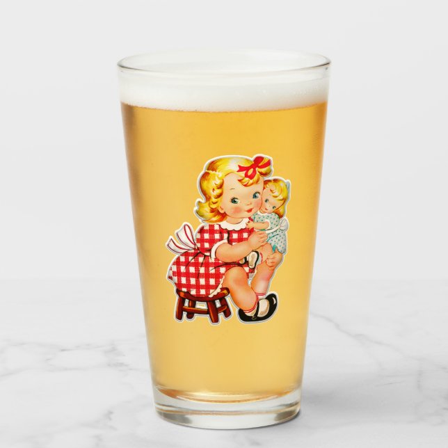Copo De Pint Menina retrô boneca vintage criança (Frente (Preenchido))