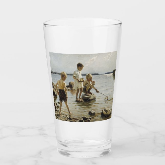 Copo De Pint Meninos tocando na praia (por Albert Edelsense) (Frente)