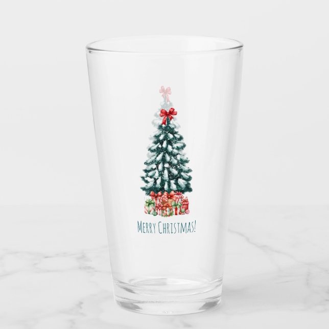 Copo De Pint Merry Christmas Snow Covered Pine Tree (Frente)