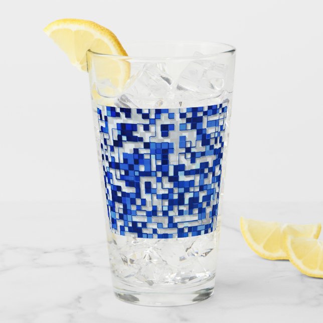 Copo De Pint Mess of small quadrares, tons de azul com branco (Gelo frontal)