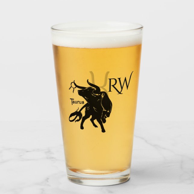 Copo De Pint Mighty Taurus, o monograma do Bull Zodiac (Frente (Preenchido))