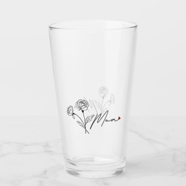 Copo De Pint Mínima Floral Mãe Tumbler Com Coração (Frente)