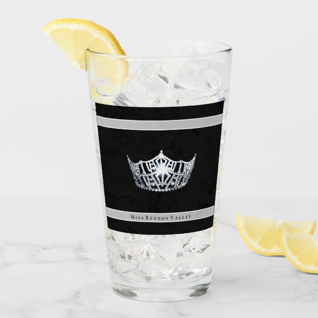Copo De Pint Miss América Silver Crown & Custom Name Glass (Gelo frontal)