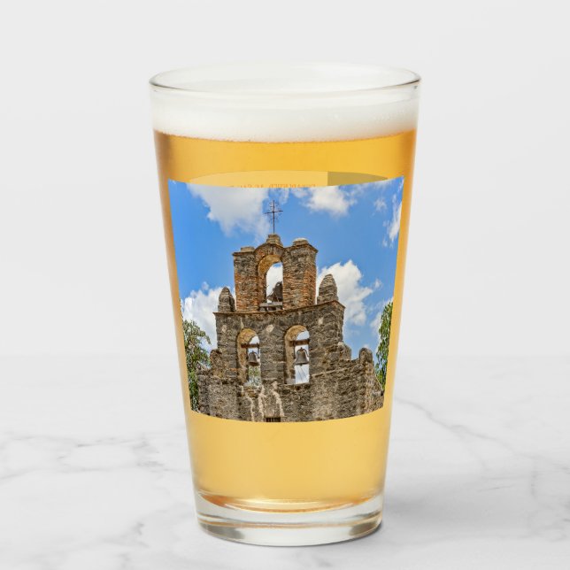 Copo De Pint Mission Espada, San Antonio, Texas, Beer Glass (Frente (Preenchido))