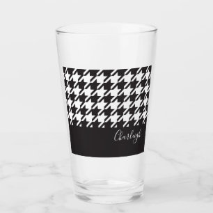 Copo De Pint Moderno Xadrez Preto e Branco Chic
