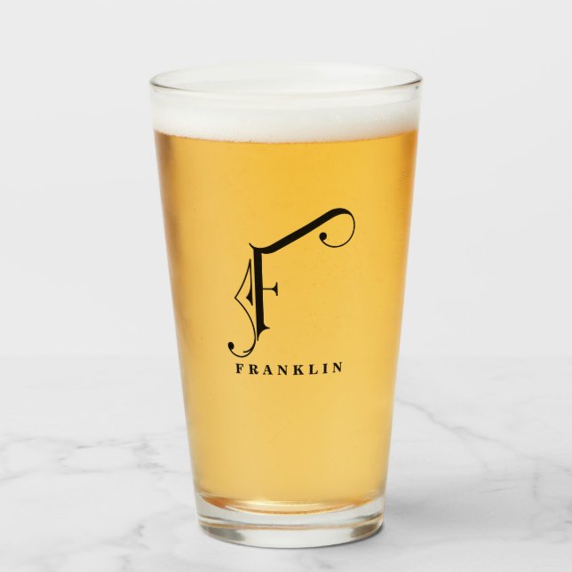 Copo De Pint Monograma clássico F inicial com vidro Sobrenome (Frente (Preenchido))