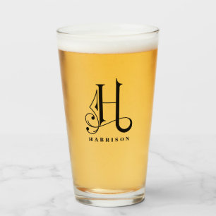 Copo De Pint Monograma clássico H inicial com vidro Sobrenome