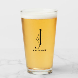 Copo De Pint Monograma clássico J inicial com vidro Sobrenome