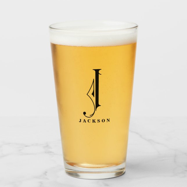Copo De Pint Monograma clássico J inicial com vidro Sobrenome (Frente (Preenchido))