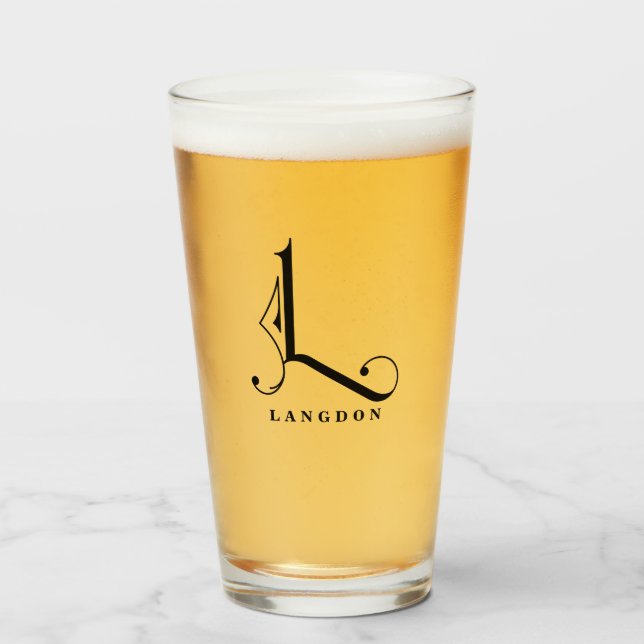 Copo De Pint Monograma clássico L inicial com vidro do Sobrenom (Frente (Preenchido))