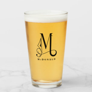 Copo De Pint Monograma clássico M inicial com vidro Sobrenome