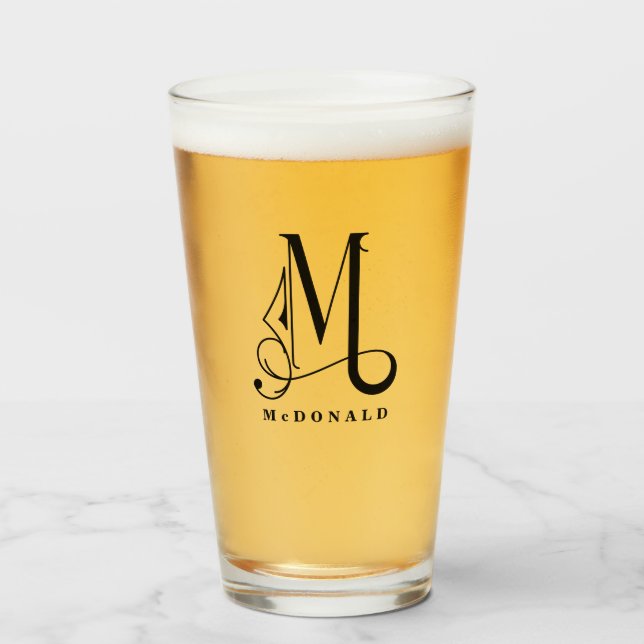 Copo De Pint Monograma clássico M inicial com vidro Sobrenome (Frente (Preenchido))