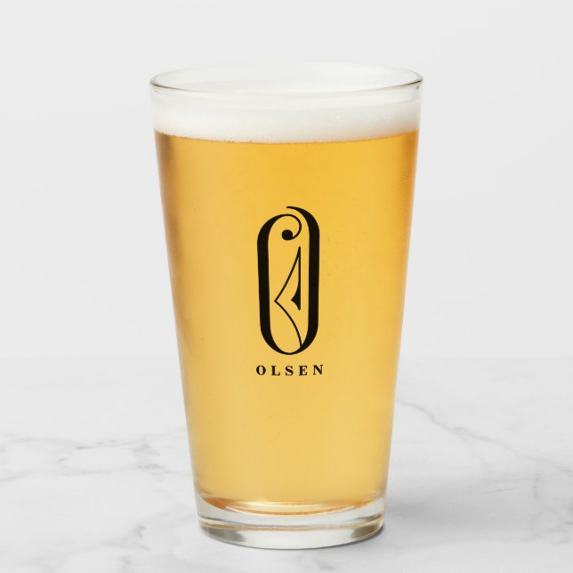Copo De Pint Monograma clássico O inicial com vidro de Sobrenom (Frente (Preenchido))