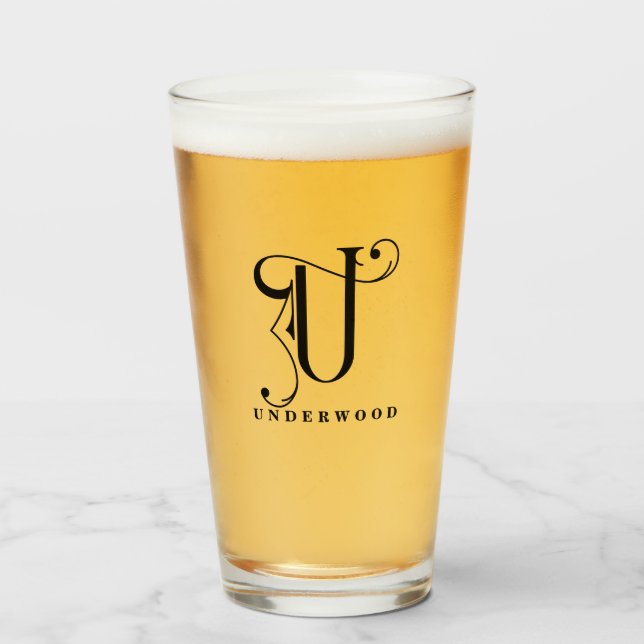 Copo De Pint Monograma clássico U inicial com vidro Sobrenome (Frente (Preenchido))
