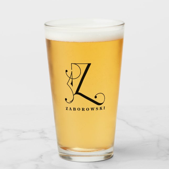 Copo De Pint Monograma clássico Z inicial com vidro Sobrenome (Frente (Preenchido))