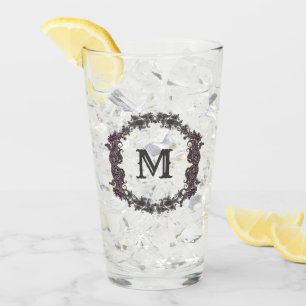 Copo De Pint Monograma com Moldura de Púrpura e Prata Elegante