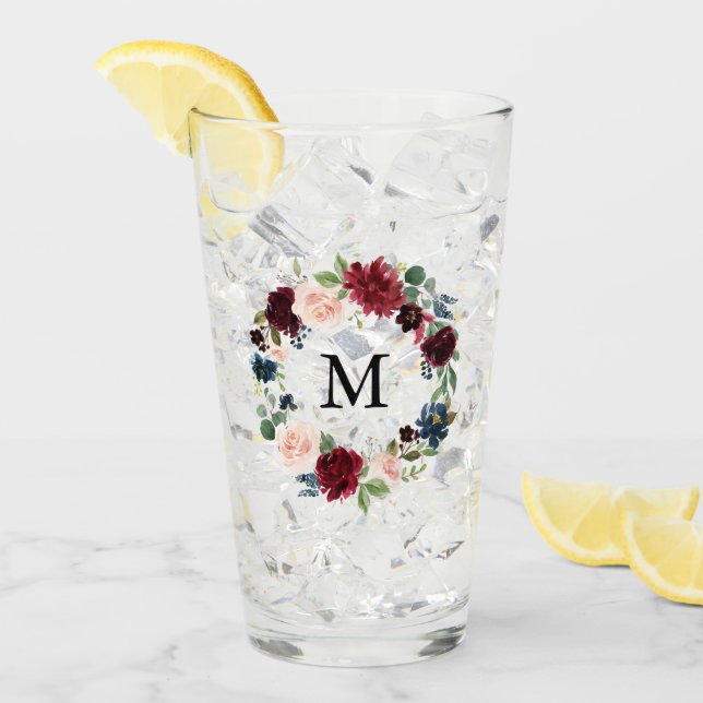Copo De Pint Monograma da excursão Floral Rosa e Borgonha (Gelo frontal)