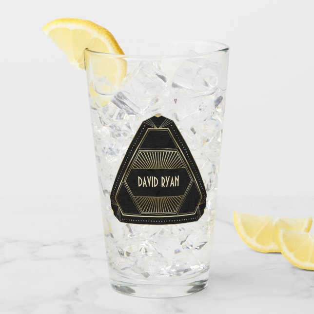 Copo De Pint Monograma de Deco de Arte Dourada e Negra dos anos (Gelo frontal)