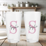 Copo De Pint Monograma de Nome Personalizado Moderno - Rosa<br><div class="desc">Monograma de Nome Personalizado Moderno - Rosa</div>