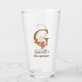 Copo De Pint Monograma de Ouro com Letra G e Rosas Rosa Bege