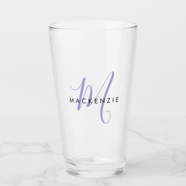 Copo De Pint Monograma de Script de Lavanda Moderno Elegante (Frente)