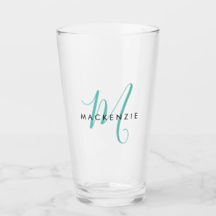 Copo De Pint Monograma de Script Teal Moderno Elegante