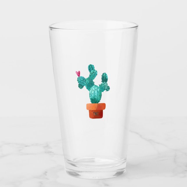Copo De Pint Monograma do Coração Cactus Inicializa Diversão Ve (Frente)