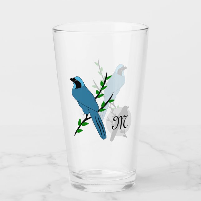 Copo De Pint Monograma do Pássaro Turquesa bonito (Frente)