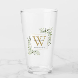 Copo De Pint Monograma Dourado Elegante Moderno Vidro com Folha
